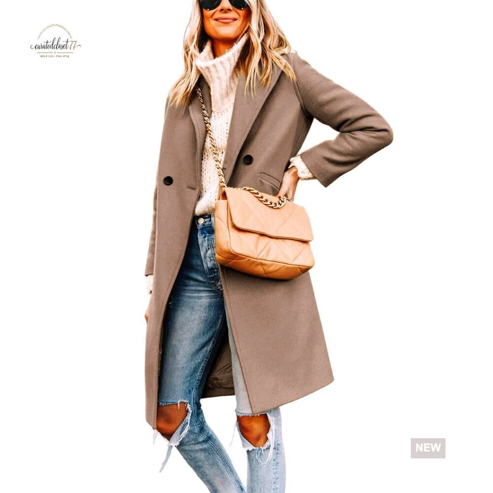 Women's Slim Fit Wool Blend Peacoat Long Sleeve Knee Length Winter Coat